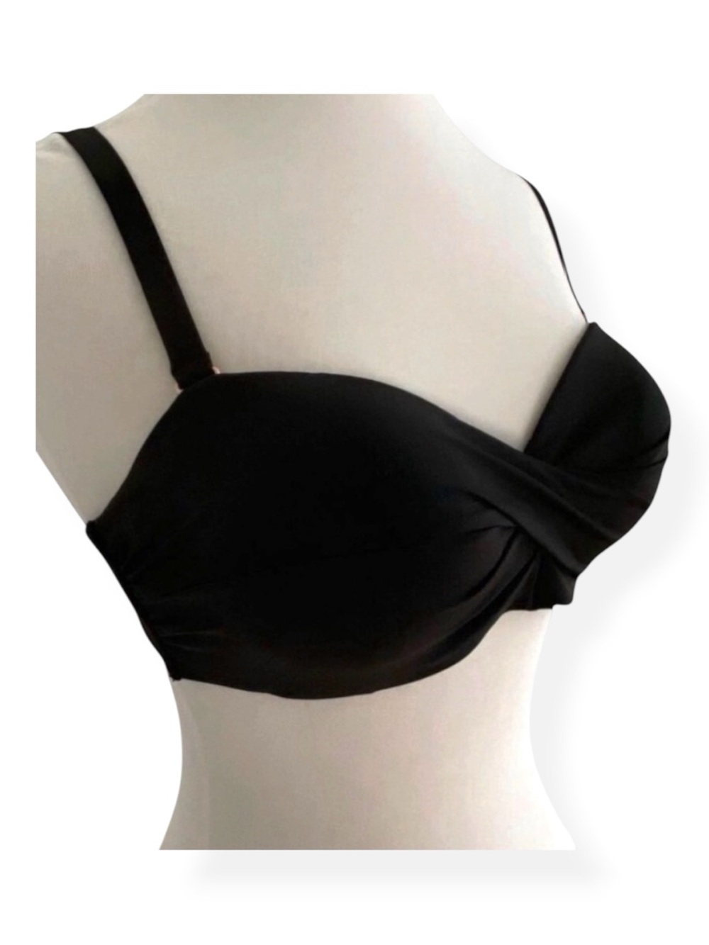 H&M Black Ruched Bandeau Bikini Top Size 16 Strapless Resort Cruise Swimwear
